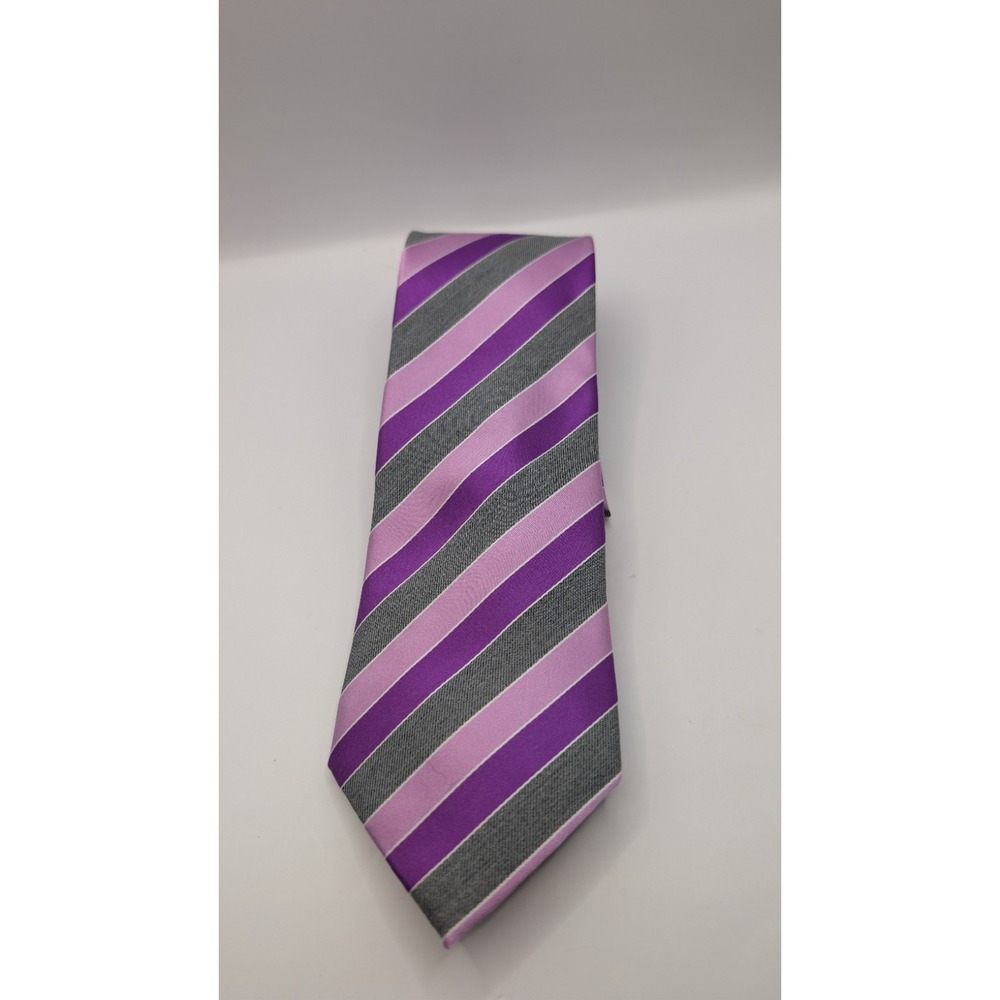 Geoffrey Beene Men's Necktie Pink Purple Grey Diagonal Stripe Silk Blend Classic